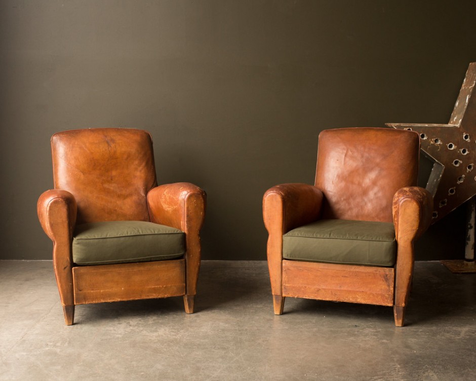 2x Pairs Vintage Leather Club Chairs, Vintage Leather Club Chairs