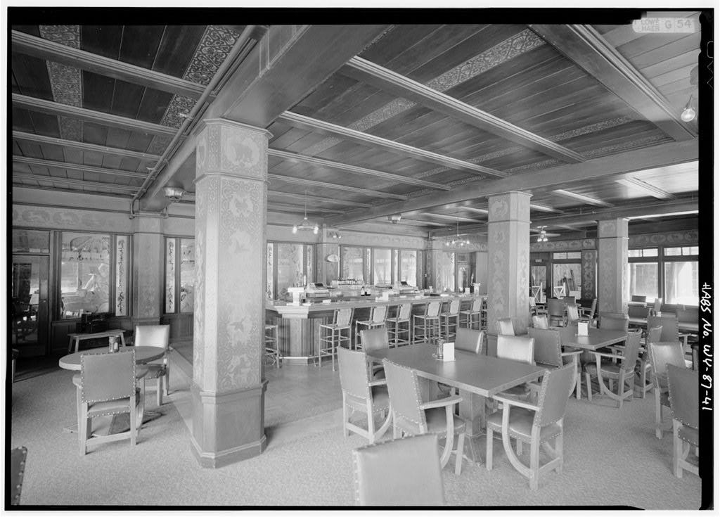 Art Deco restaurant interior at Old Faithful Inn.