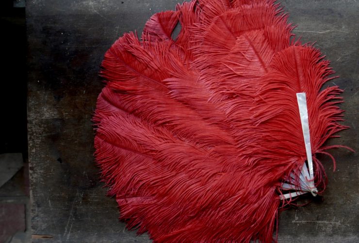 Red Antique Ostrich Feather Fan