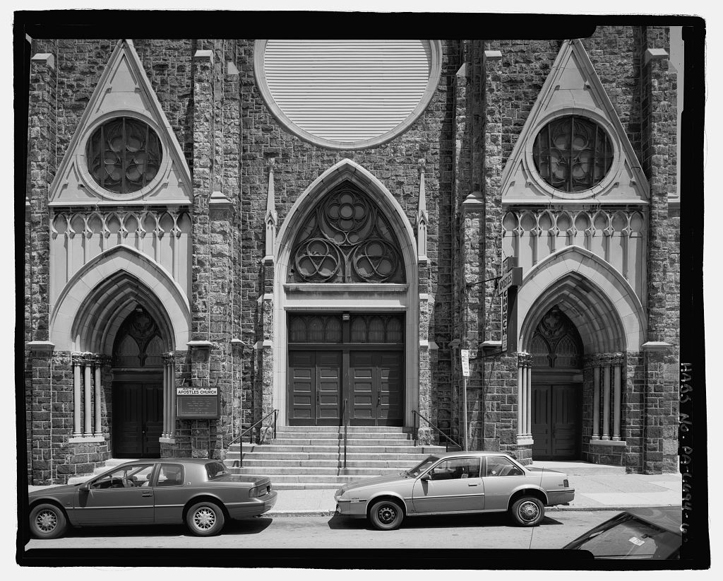 Charming rough cut stone facade of a historic Philadelphia church