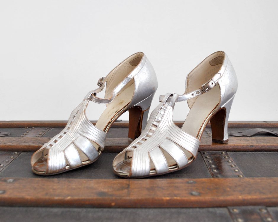 Silver Straps Art Deco High Heel Shoes