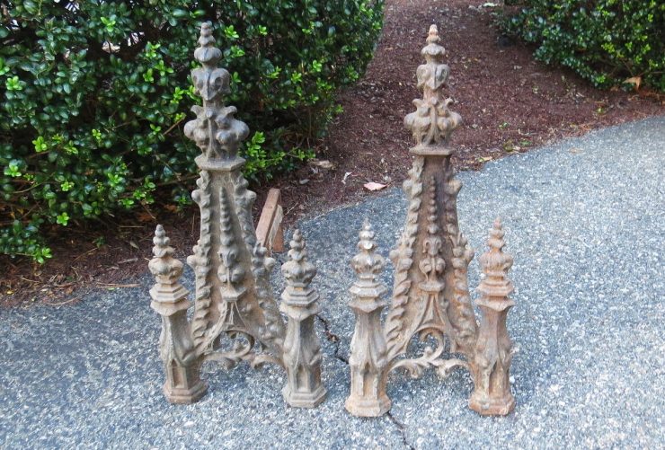 A pair of antique Gothic Revival Andirons