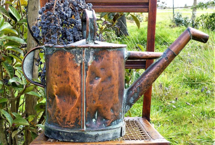 Antique copper watering can